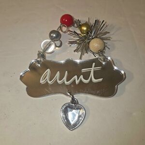 Sandra Magsamen Aunt Silver Metal ornament Clear Crystal Heart Charm 3in